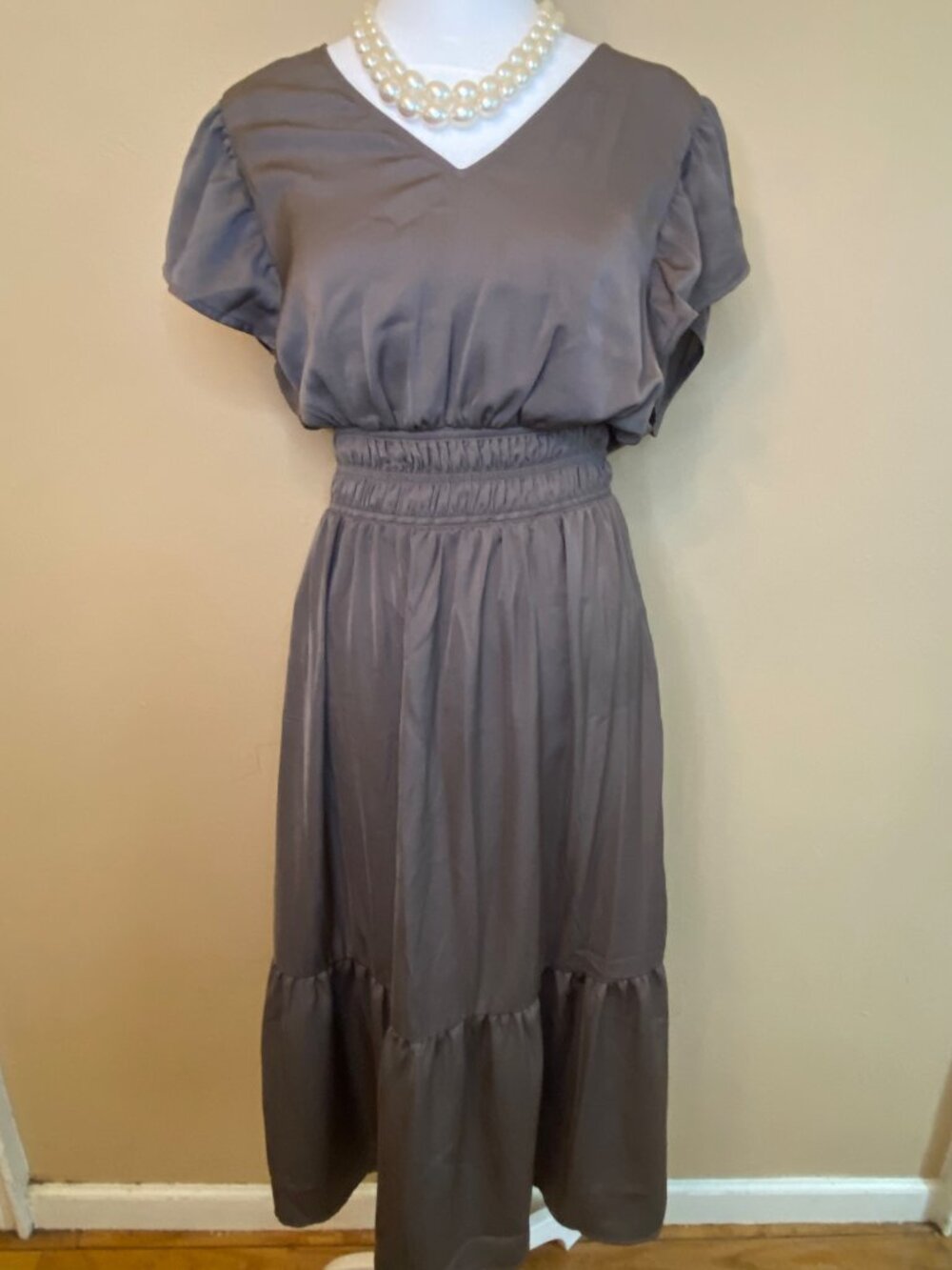 NWT GAP Taupe Smocked Waist Midi Dress | Medium |